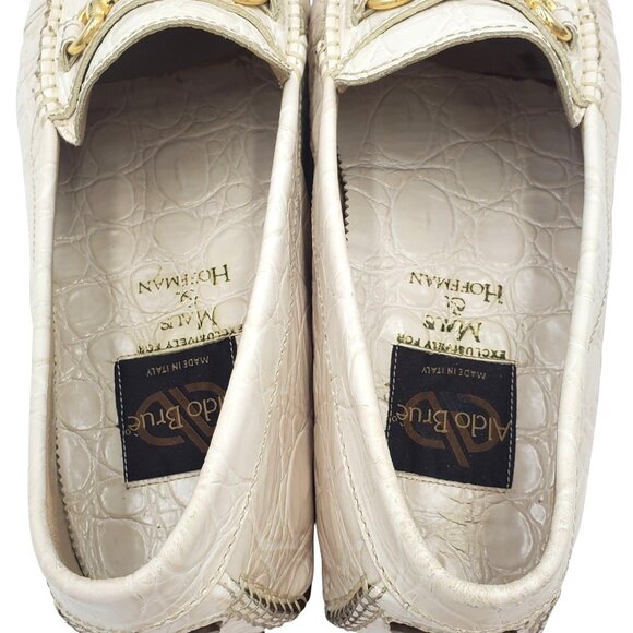 Aldo Brue Men size 11 Beige Crocodile Embossed Leather Driving Loafer shoe Italy - Picture 10 of 11